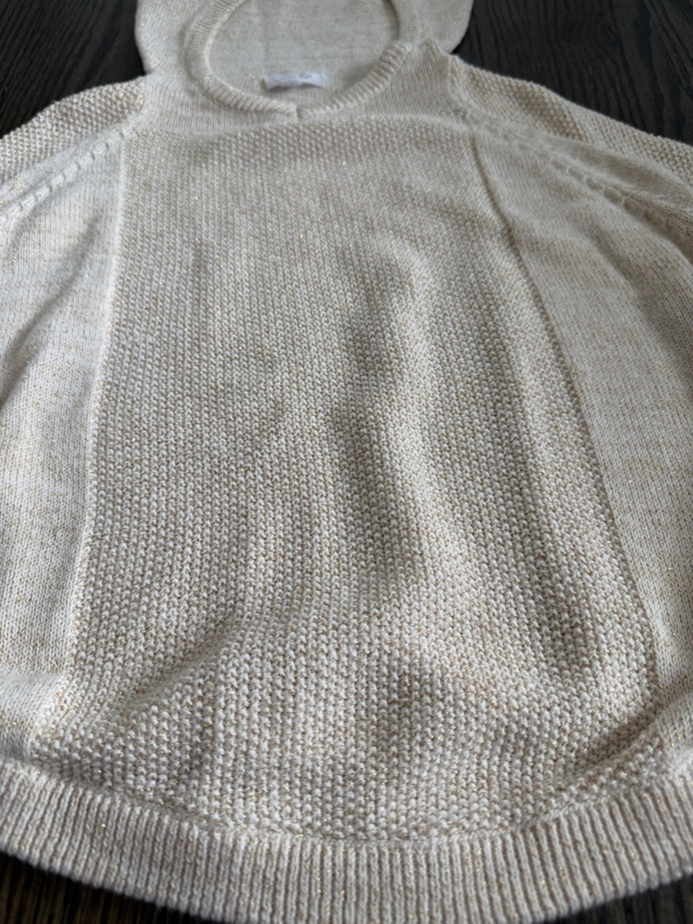 Girls Mud Pie Cream / Gold Knit Hooded Pullover Sweater - size 24M- 2T / 3T - Picture 2 of 9